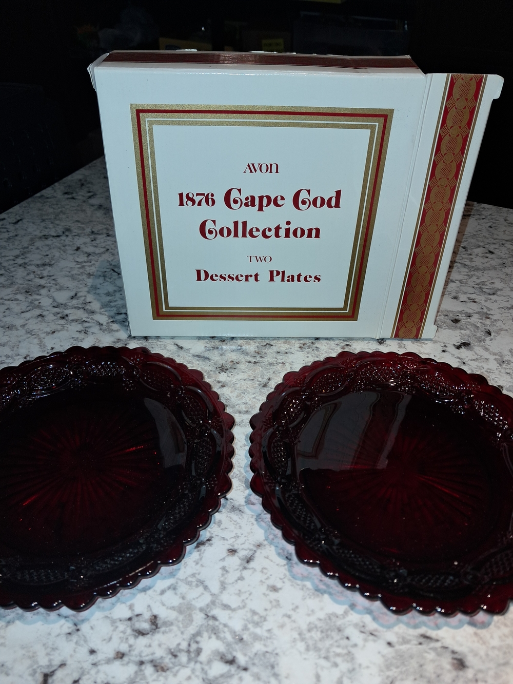 NEW! Vintage Avon 1876 Cape Cod Collection Dessert Plates Ruby Red (Set of 2)